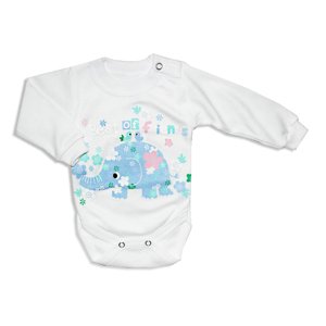 BABY´S WEAR Detské body - SLONÍK, biele veľkosť: 62 (2-4m)