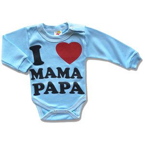 BABY´S WEAR Detské body - I love M&P, modré veľkosť: 74 (6-9m)