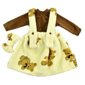 Popshops 3dielny dievčenský set na chladnejšie dni- Sofi Bear exclusive (sukňa, čelenka, hnedý rolák) veľkosť: 86 (12-18m)