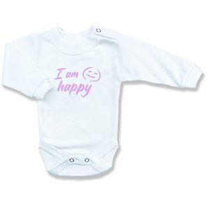 BABY´S WEAR Detské body - I AM Happy, biele veľkosť: 80 (9-12m)