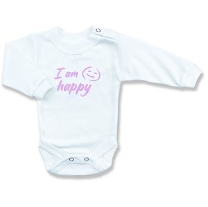 BABY´S WEAR Detské body - I AM Happy, biele veľkosť: 92