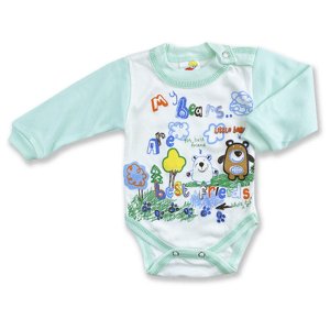 BABY´S WEAR Detské body - BEAR, bielo zelené veľkosť: 56 (0-2m)