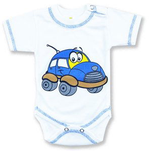 BABY´S WEAR Kojenecké body - krátky rukáv, AUTO, biele veľkosť: 56 (0-2m)