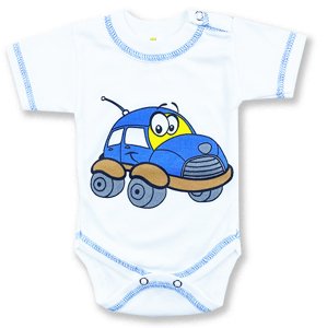 BABY´S WEAR Kojenecké body - krátky rukáv, AUTO, biele veľkosť: 74