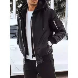 Štýlová čierna bunda s kapucňou