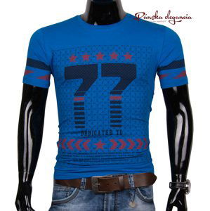 11074-19 Modré tričko s originálnou potlačou SEMAL