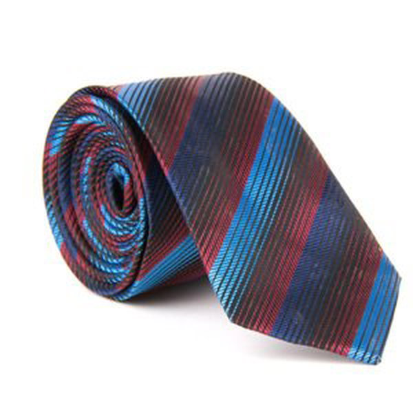 Bordovo-modrá prúžkovaná kravata.