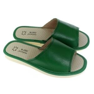 Dámske luxusné kožené zelené papuče MEM