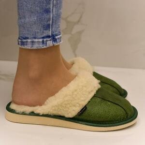 Dámske luxusné zelené kožené papuče GITA