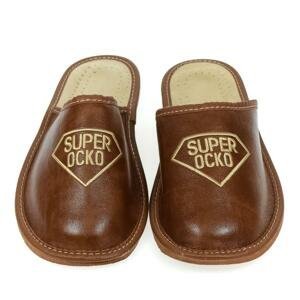Pánske hnedé kožené papuče SUPER OCKO