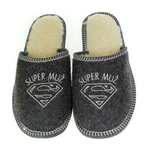 Pánske zateplené sivé filcové papuče SM SUPER MUŽ