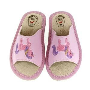 Detské ružové kožené papuče jednorožec KYARA 25-34