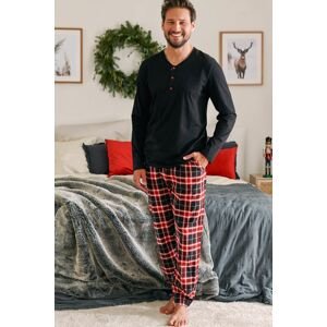 Pánsky čierny károvaný pyžamový set PMB4506