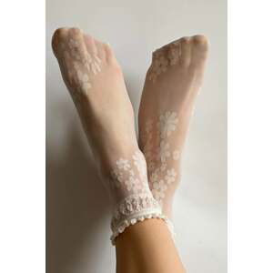 Smotanové kvetované silonkové ponožky Maxima