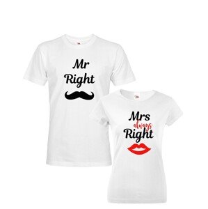 Párové tričká Mr Right a Mrs Always Right - ideálne tričká pre zamilovaných