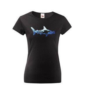 Originálné dámské tričko s potlačou potápača a žraloka