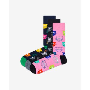 Happy Socks Cat Gift Box Ponožky 3 páry Čierna Modrá Ružová