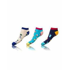 Zábavné nízké crazy ponožky unisex v setu 3 páry - modrá - světle modrá - černá Bellinda