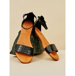 Čierne dámske vzorované kožené sandále OJJU