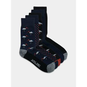 Sada piatich párov vzorovaných ponožiek v modrej farbe Jack & Jones