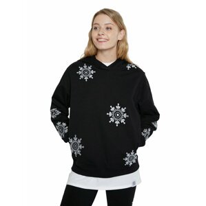 Desigual čierne dámska mikina Hoodie No Zip Swiss Emboidery