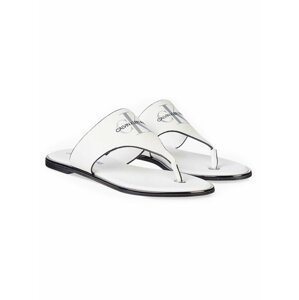 Calvin Klein biele kožené žabky Flat Sandal Toe Slide s flitrami na špičke