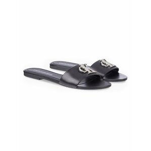 Calvin Klein čierne kožené šľapky Flat Sandal