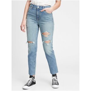 Džínsy mid rise destructed universal slim boyfriend Modrá