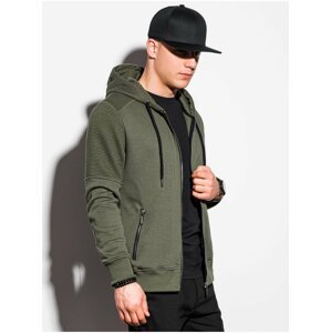 Pánska mikina na zips s kapucňou B1074 - khaki