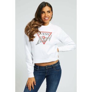 Guess biele mikina Rhinestone Triangle Logo