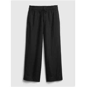 Nohavice high rise wide-leg pants in linen-cotton Čierna