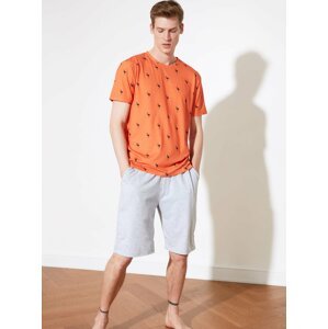 Šedo-oranžové pánske vzorované pyžamo Trendyol
