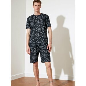 Čierne pánské vzorované pyžamo Trendyol