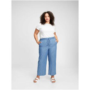 Nohavice high rise chambray wide-leg pants Modrá