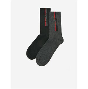 Sada dvoch párov pánskych vzorovaných ponožiek v šedej a čiernej farbe FILA