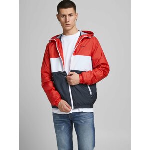 Modro-červená ľahká bunda s kapucou Jack & Jones Hunter