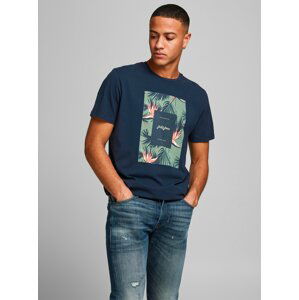 Tmavomodré tričko s potlačou Jack & Jones Floral