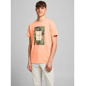 Oranžové tričko s potlačou Jack & Jones Floral