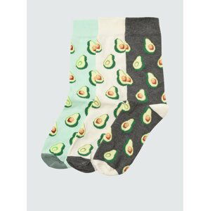 Sada troch párov vzorovaných ponožiek v zelenej a šedej farbe Trendyol