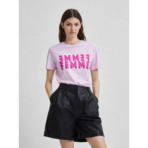 Svetloružové tričko s potlačou Selected Femme Simi
