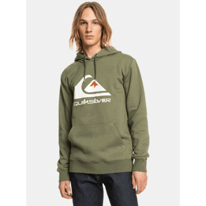 Kaki pánska vzorovaná mikina s kapucou Quiksilver Big Logo Hood