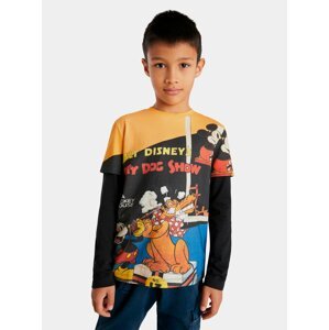 Žlto-čierne chlapčenské vzorované tričko Desigual Mickey&Pluto