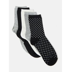 Sada piatich párov vzorovaných ponožiek v šedej, čiernej a bielej farbe CAMAIEU