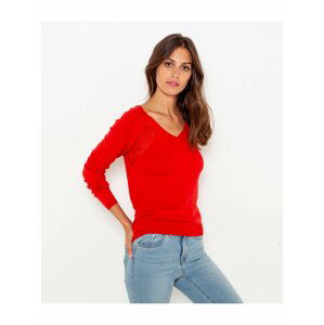 Červený ľahký sveter s ozdobnými detailmi CAMAIEU