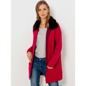 Červený ľahký kabát s umelým kožúškom CAMAIEU