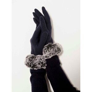 Tmavomodré vlnené rukavice s umelým kožúškom CAMAIEU