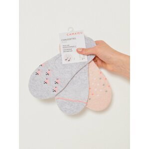 Sada troch párov vzorovaných ponožiek v šedej a ružovej farbe CAMAIEU