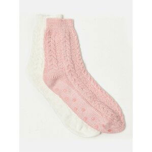 Sada dvoch párov ponožiek v ružovej a bielej farbe CAMAIEU