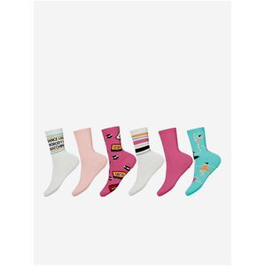Sada šiestich párov dievčenských vzorovaných ponožiek v modrej, bielej a ružovej farbe name it Nala