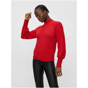 Červený dámsky rebrovaný sveter so stojačikom .OBJECT Ivy